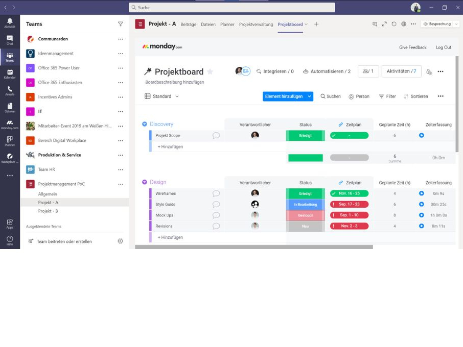 monday.com in Projektmanagement mit Microsoft Teams einbinden