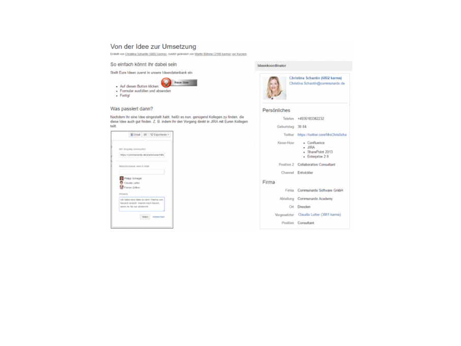 Im Confluence-Bereich Ideen und Verbesserungsvorschläge schnell einstellen