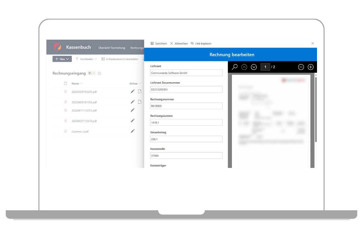 Bearbeiten, Verwalten und Rechnungen freigeben mit der Rechnungseingangslösung mit Microsoft 365