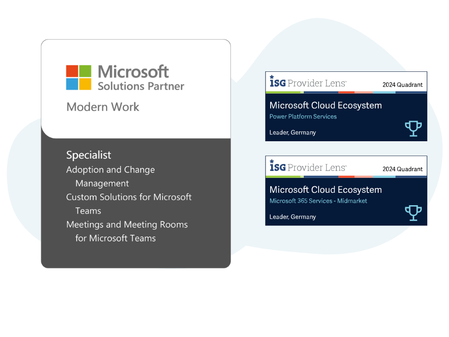 Communardo ist Microsoft Solutions Partner für die Solution Area Modern Work und gilt als Spezialist für Adoption and Change Management, Custom Solutions für Microsoft Teams und Meetings und Meeting Rooms für Microsoft Teams. Außerdem wurde Communardo von ISG Provider Lens ausgezeichnet.