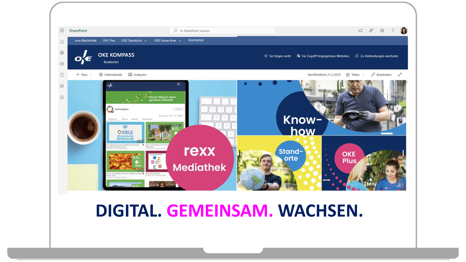 Element für hybrides Arbeiten: das Intranet als Single Source of Truth - bei OKE auf Basis von SharePoint Online Bild: (C) OKE Group