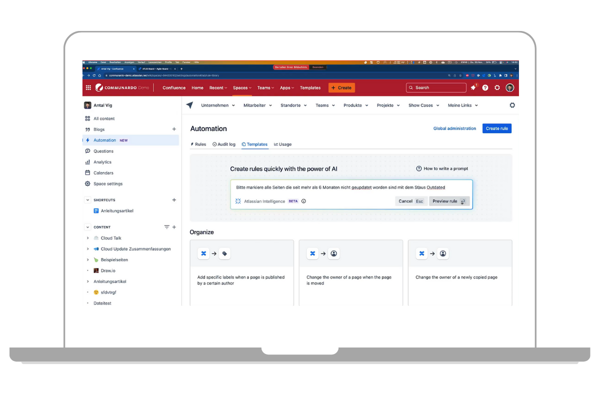 Direkter Zugriff auf der Startseite, auch in Jira Automations