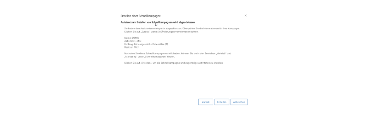 Dynamics 365 E-Mail Schnellkampagnen über Marketinglisten.