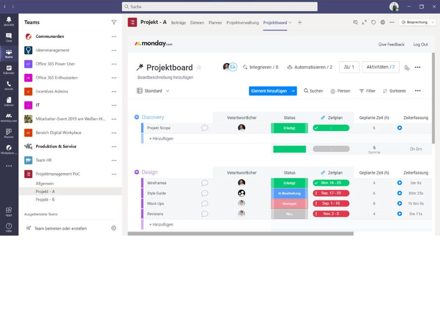 monday.com in Projektmanagement mit Microsoft Teams einbinden