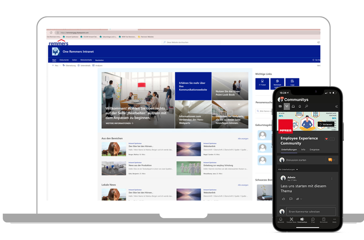 SharePoint online ist optimal für Intranet auf Desktop oder Mobile - hier die Lösungen von Remmers und MPREIS