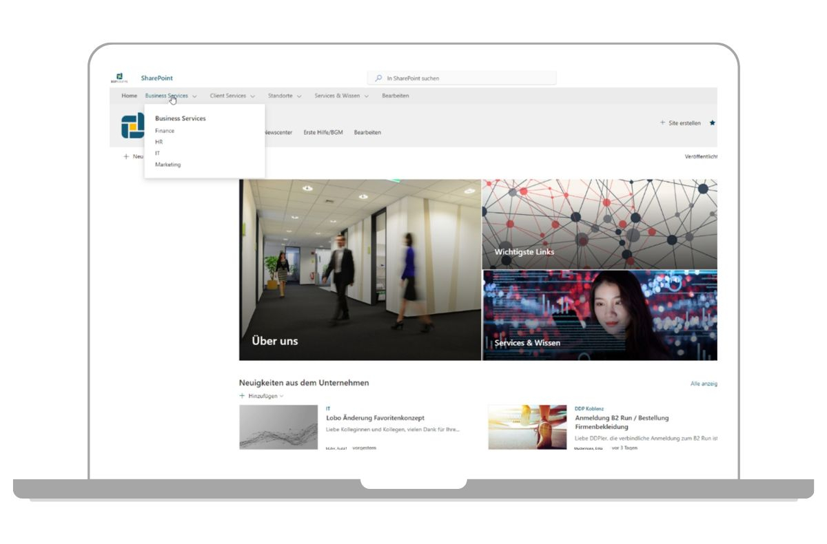 Screenshot Usability des SharePoint Intranets