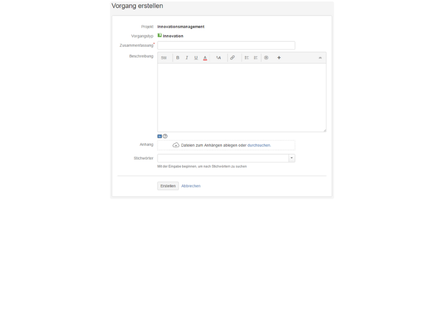 Im Confluence-Bereich Ideen und Verbesserungsvorschläge Ideen schnell einstellen