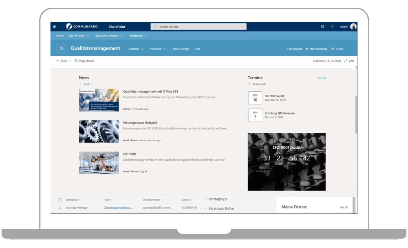 Die Qualitätsmanagement-Lösung, basierend auf SharePoint Online und Microsoft 365