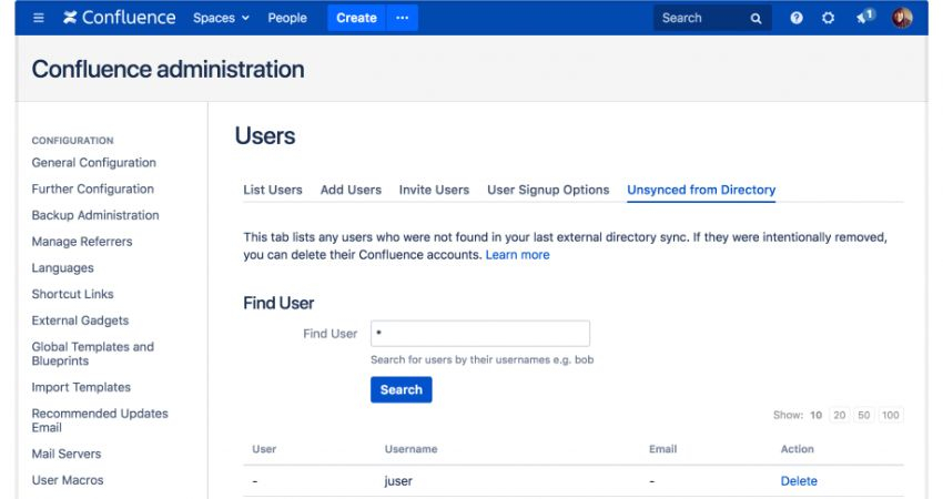 User-Einstellungen Conlfuence Administration 