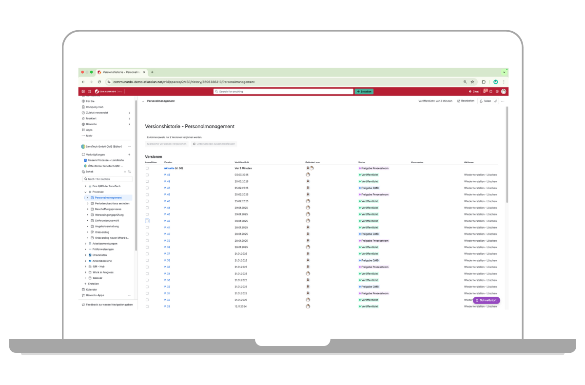 Versionshistorie mit Confluence Qualitätsmanagement