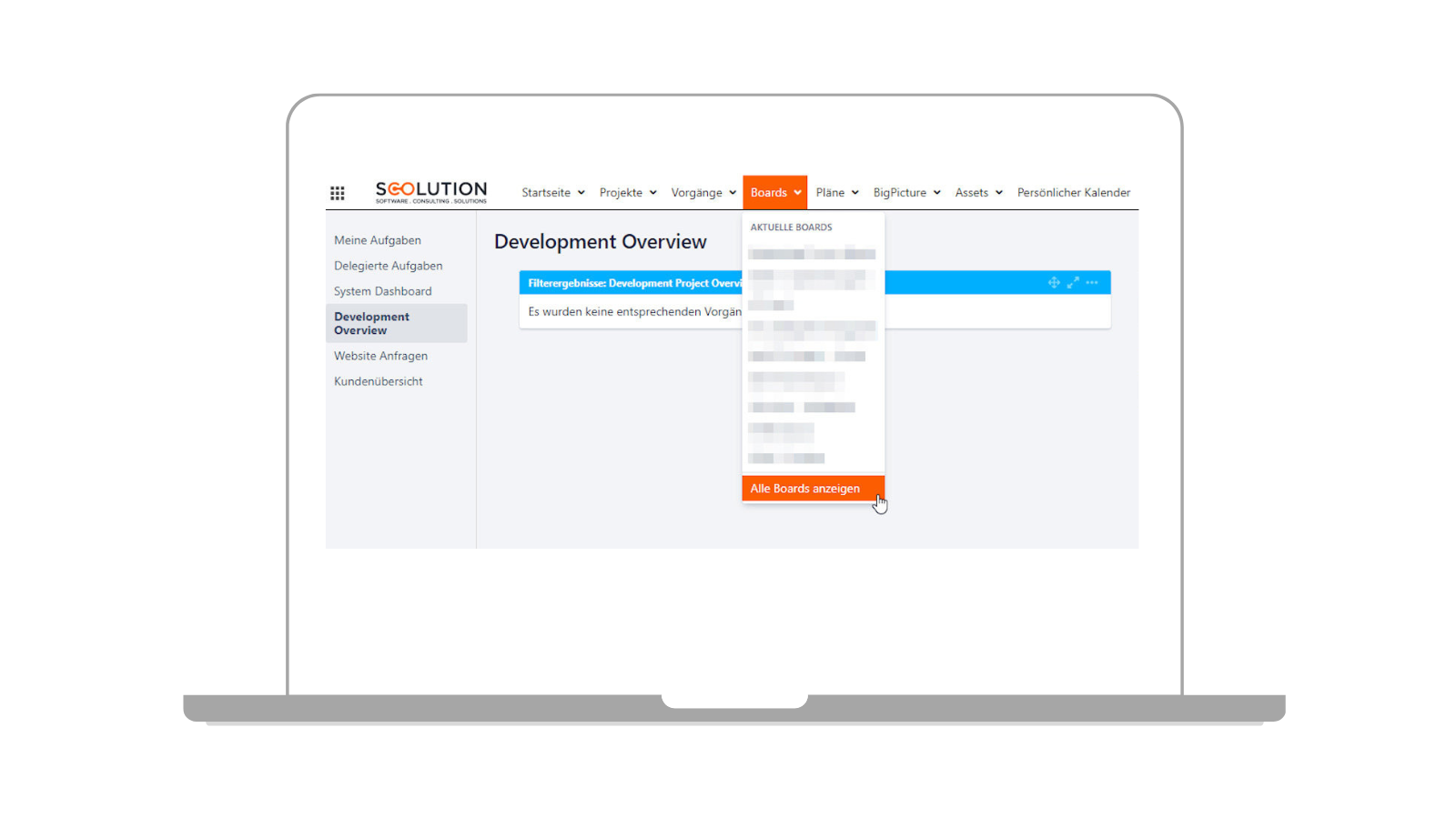 Öffnen Sie die Board Übersicht über den Menüpunkt Boards