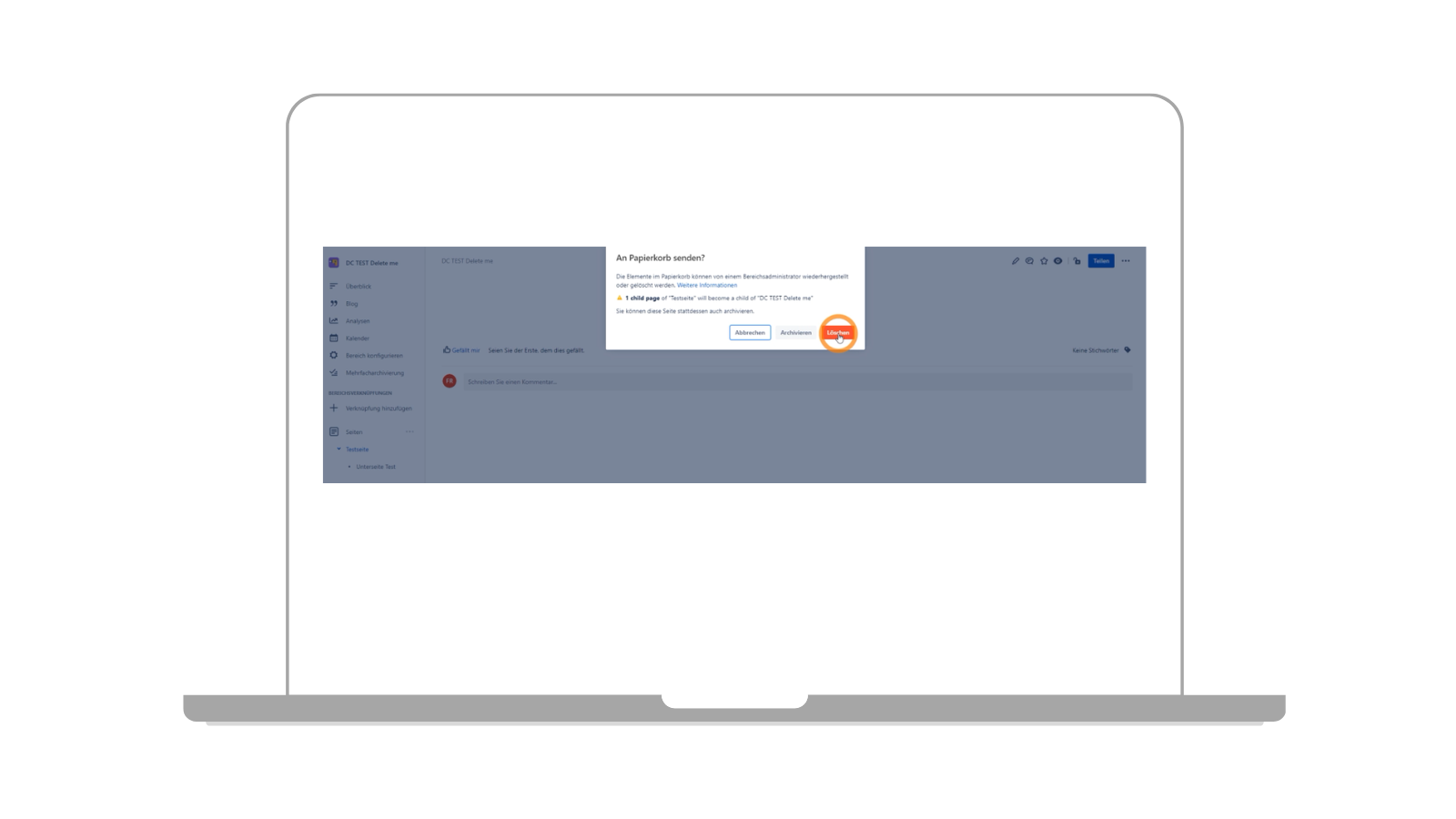 Löschen der Confluence Seite bestätigen