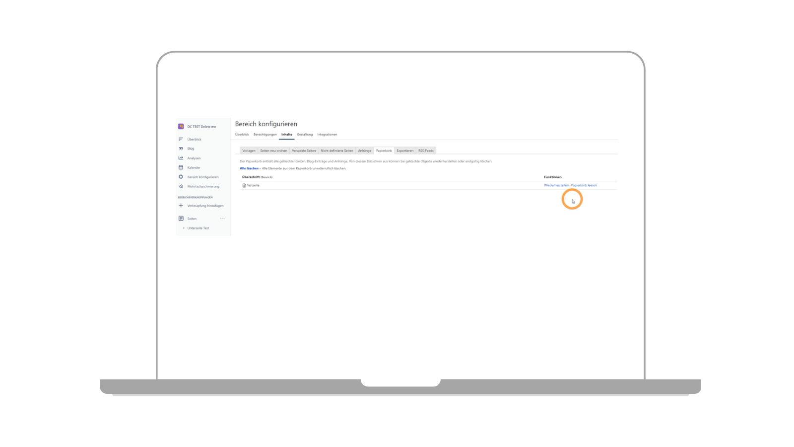 Papierkorb leeren um gelöschte Seiten vollständig zu entfernen