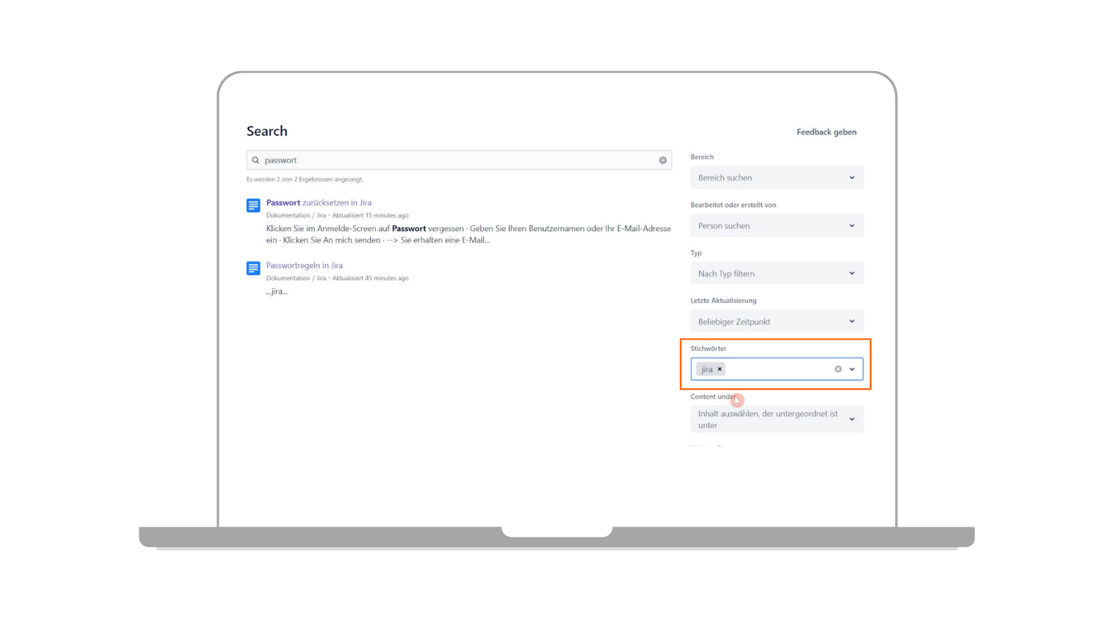 Inhalte nach Stichwörtern filtern lassen