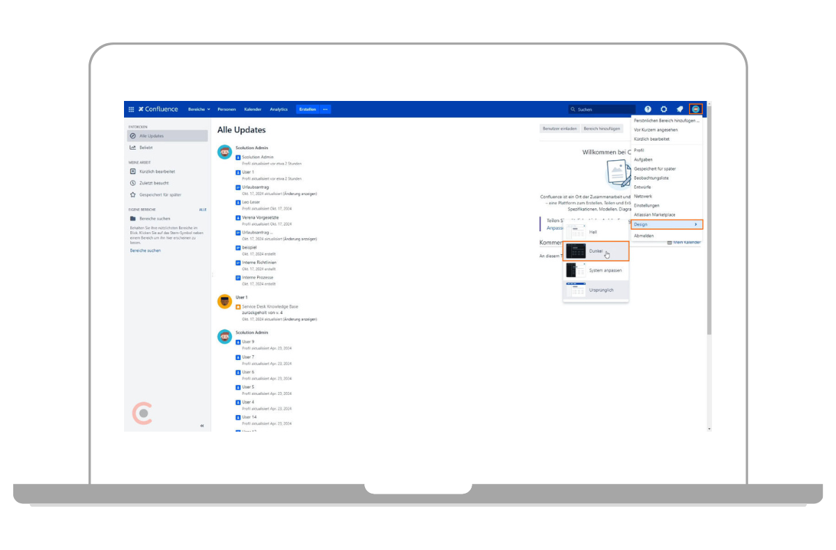Dark Mode in den Confluence-Einstellungen aktivieren