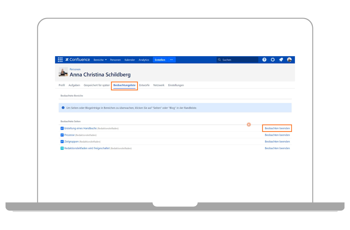 Beobachten von Seiten in der Beobachtungsliste beenden