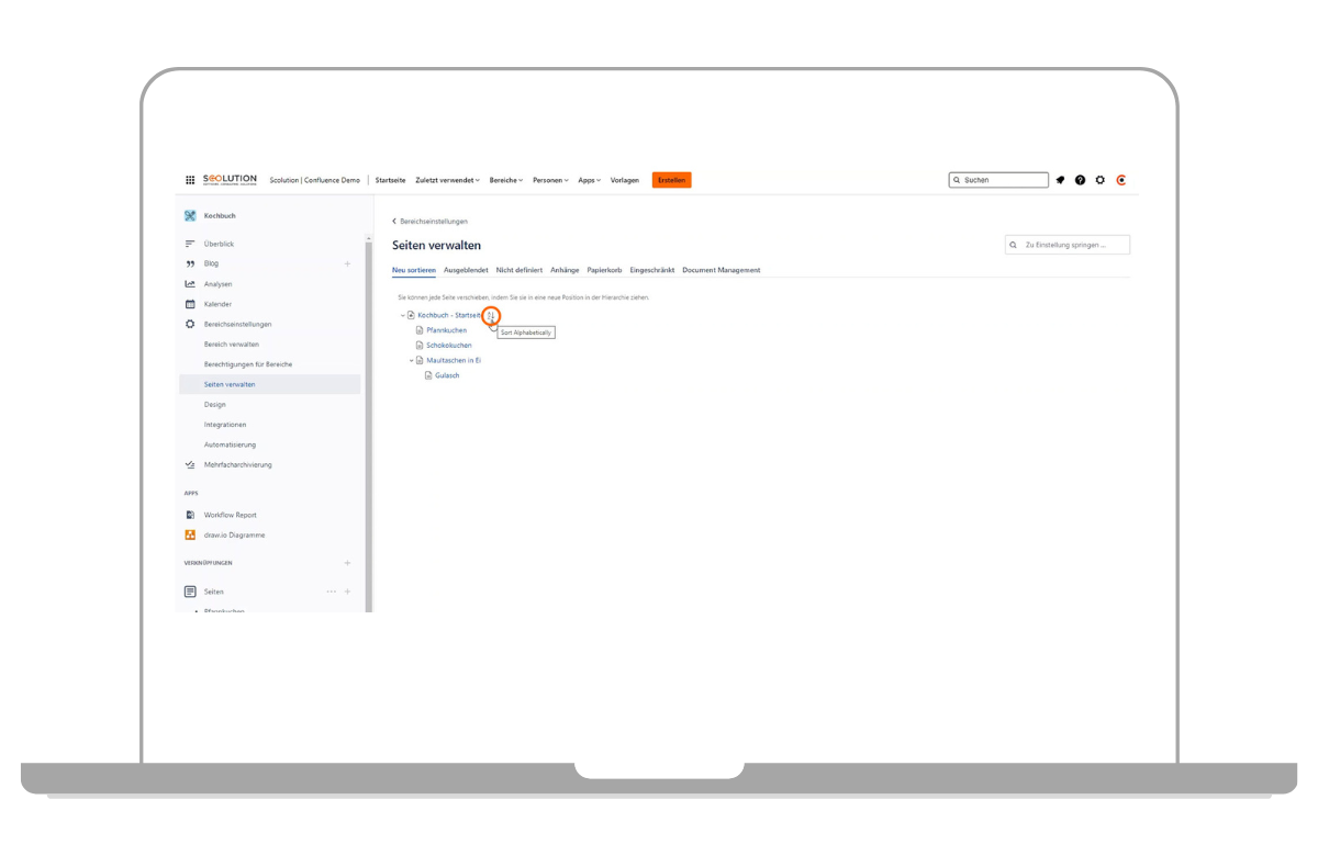 Confluence Seiten alphabetisch sortieren