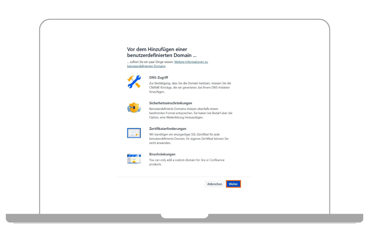 Custom Domain Info Seite