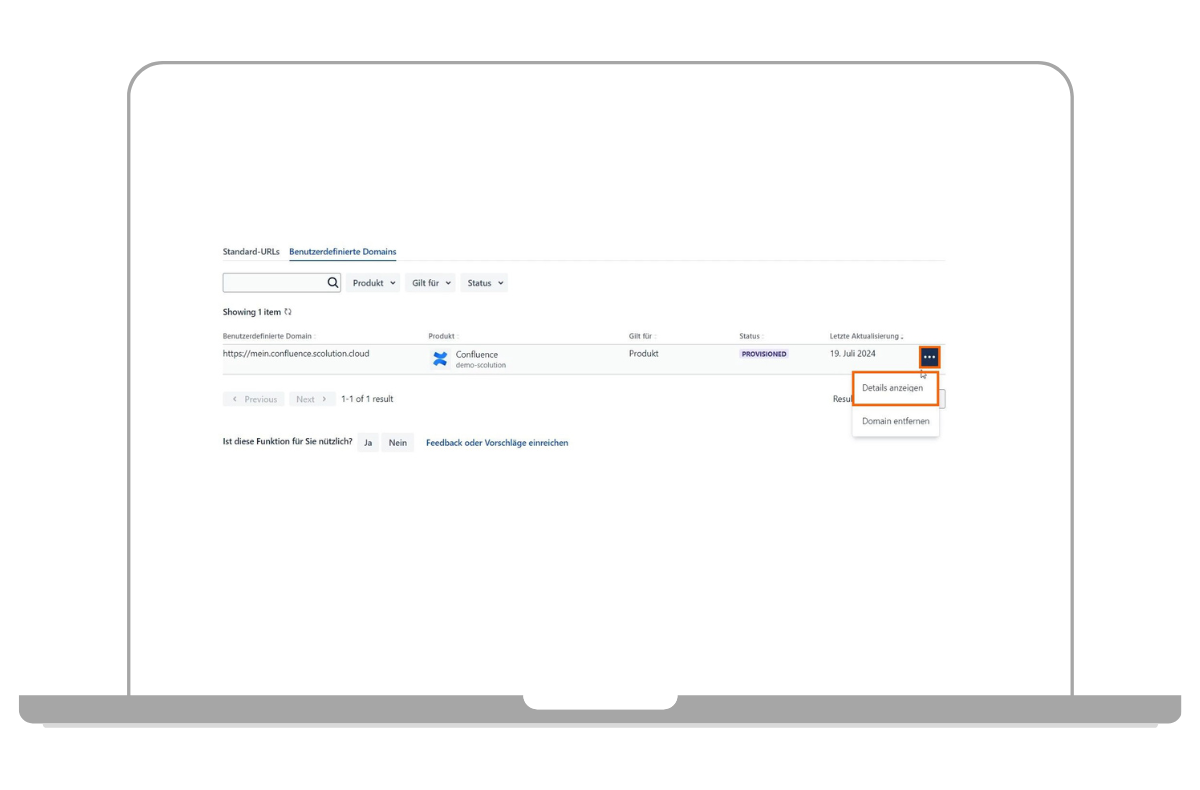 Atlassian Custom Domain Details anzeigen