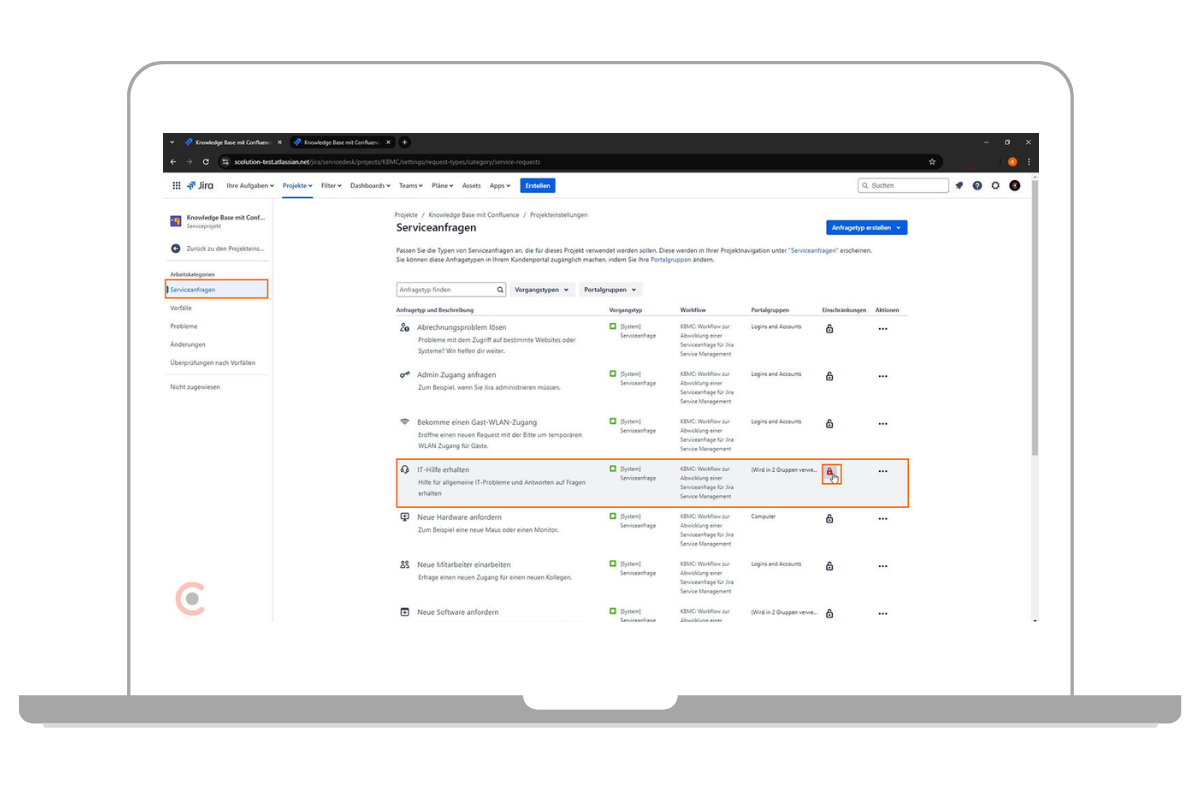 Anfragetyp auswählen und Einschränkung entfernen
