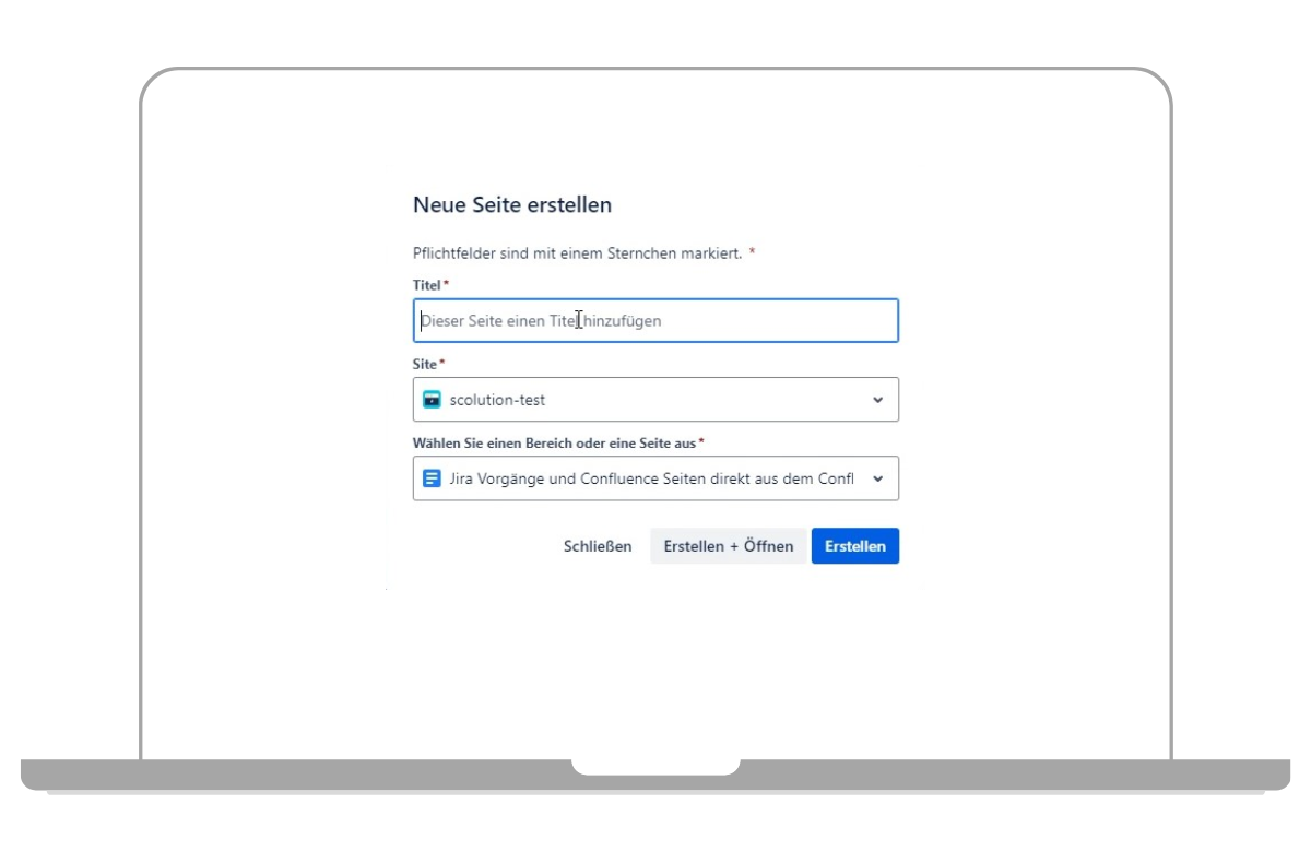 Popup neue Confluence Seite auswählen