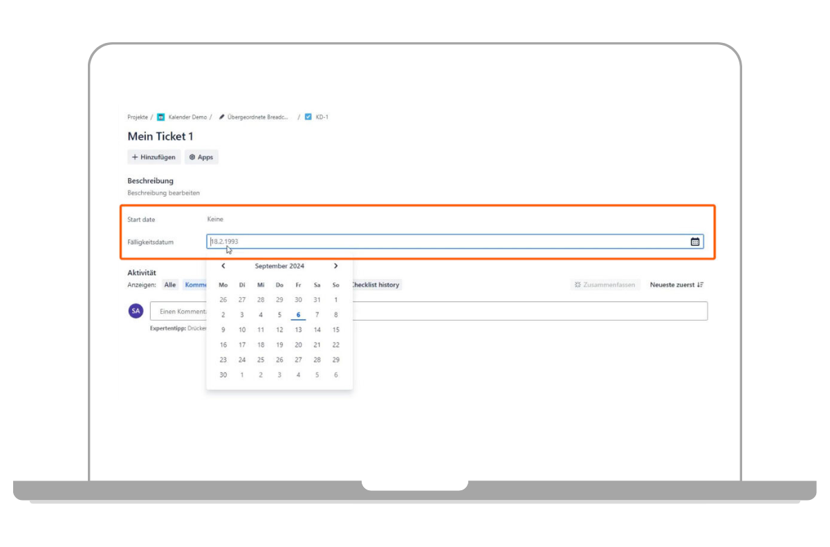 Fälligkeit in Ticket eintragen