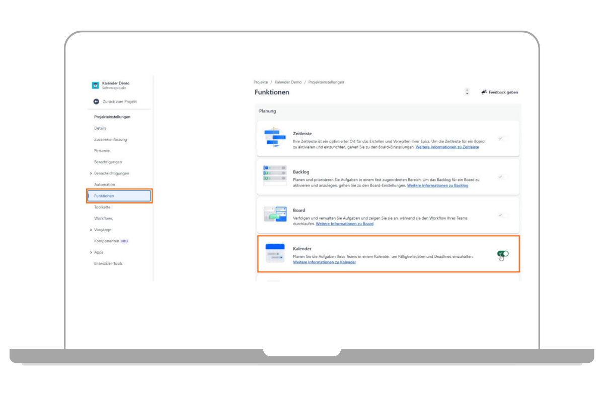 Toogle für die Kalenderansicht aktivieren