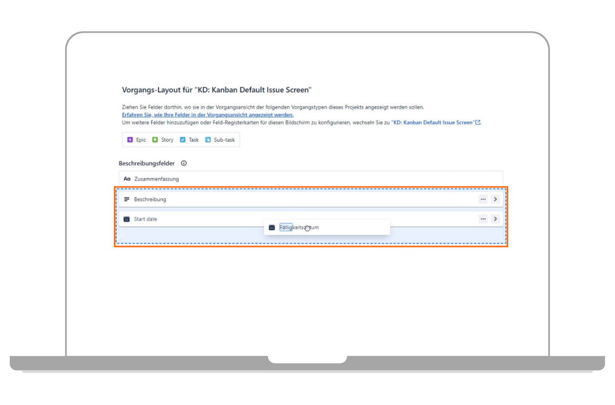 konfigurierte Felder verschieben