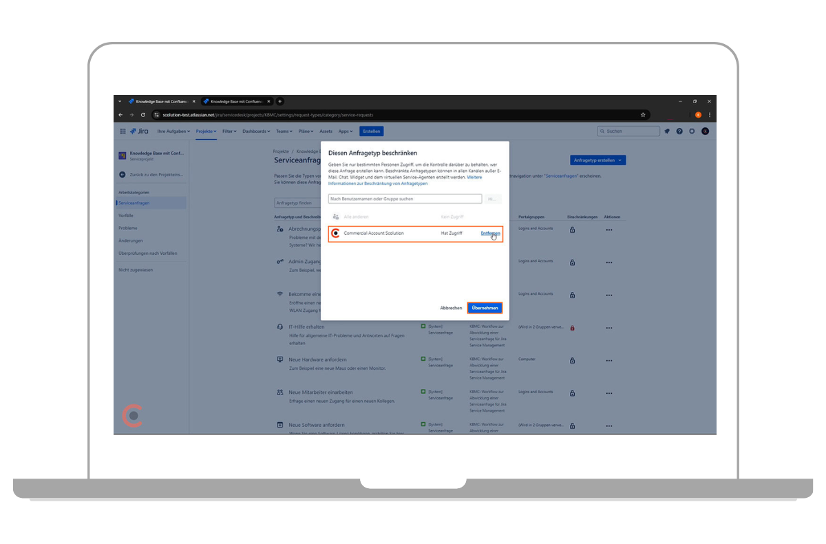Nutzer oder Gruppe entfernen, um die Beschränkung aufzuheben