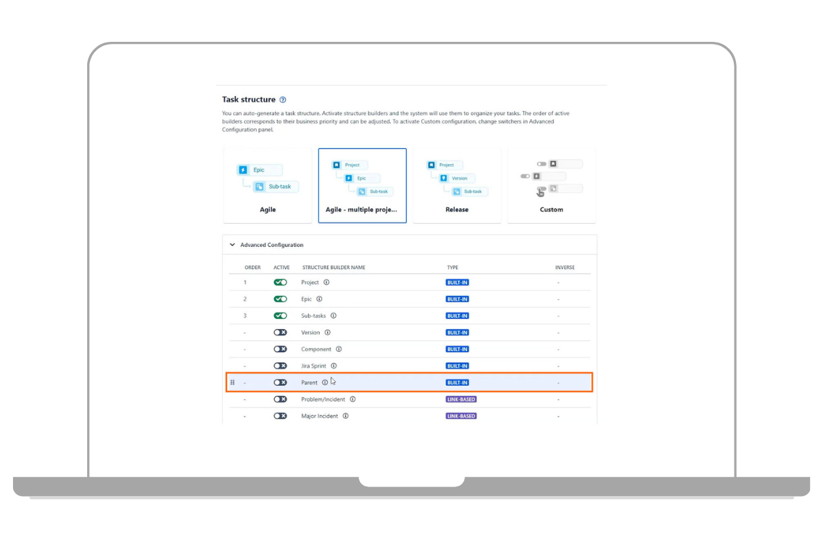 Structure Builder Parent Liste