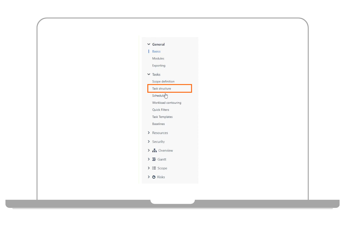 Task Structure Einstellungen aufrufen