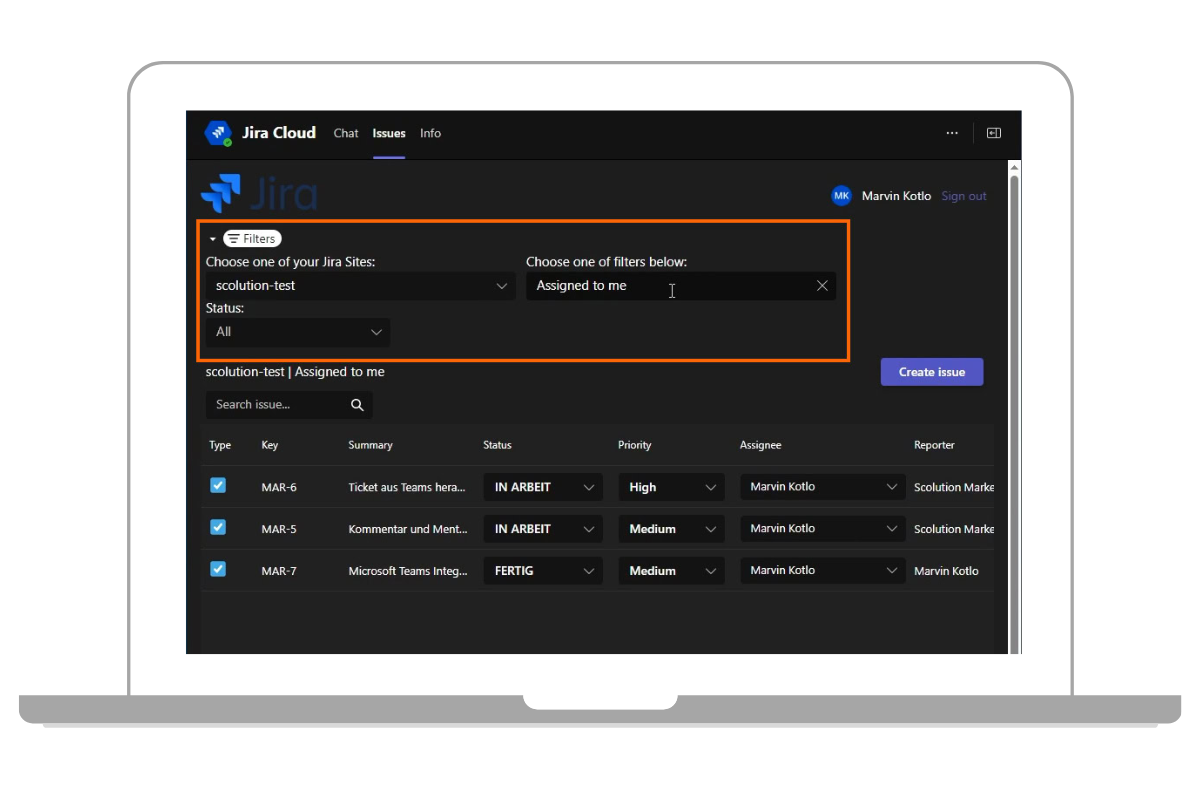 Tickets in Liste Filtern