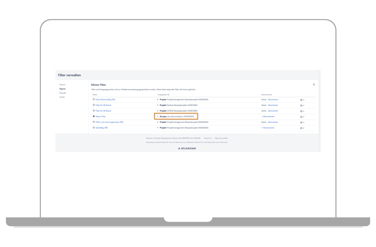 Jira Filter Übersicht
