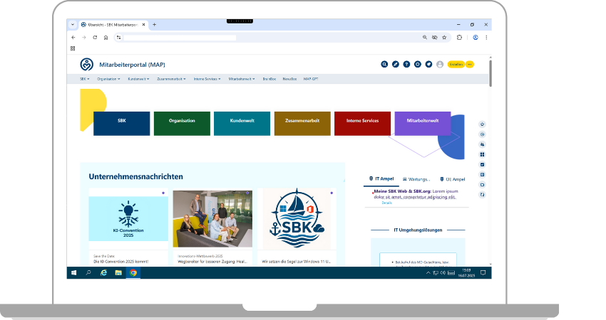 Das Mitarbeiterportal der SBK - auf Basis von Confluence beinhaltet es viele Wissensseiten