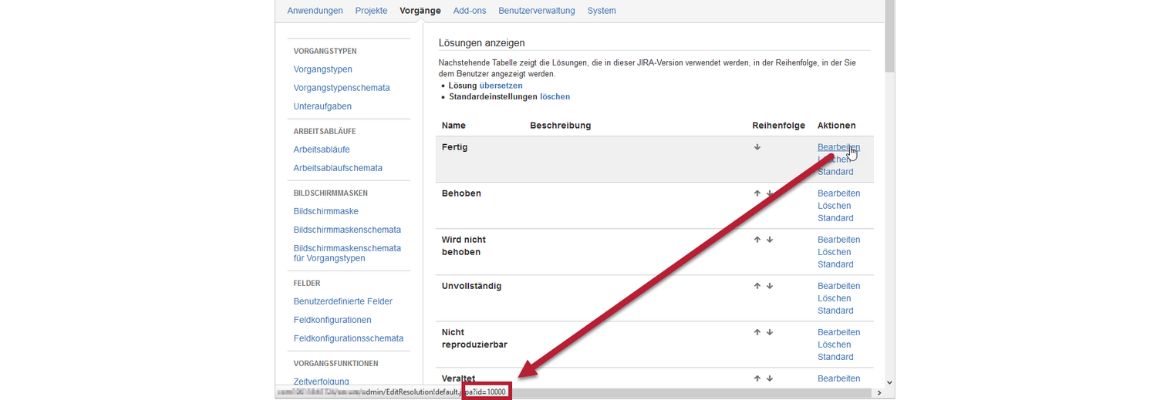 Atlassian JIRA Lösungsfeld ID der Optionen herausfinden